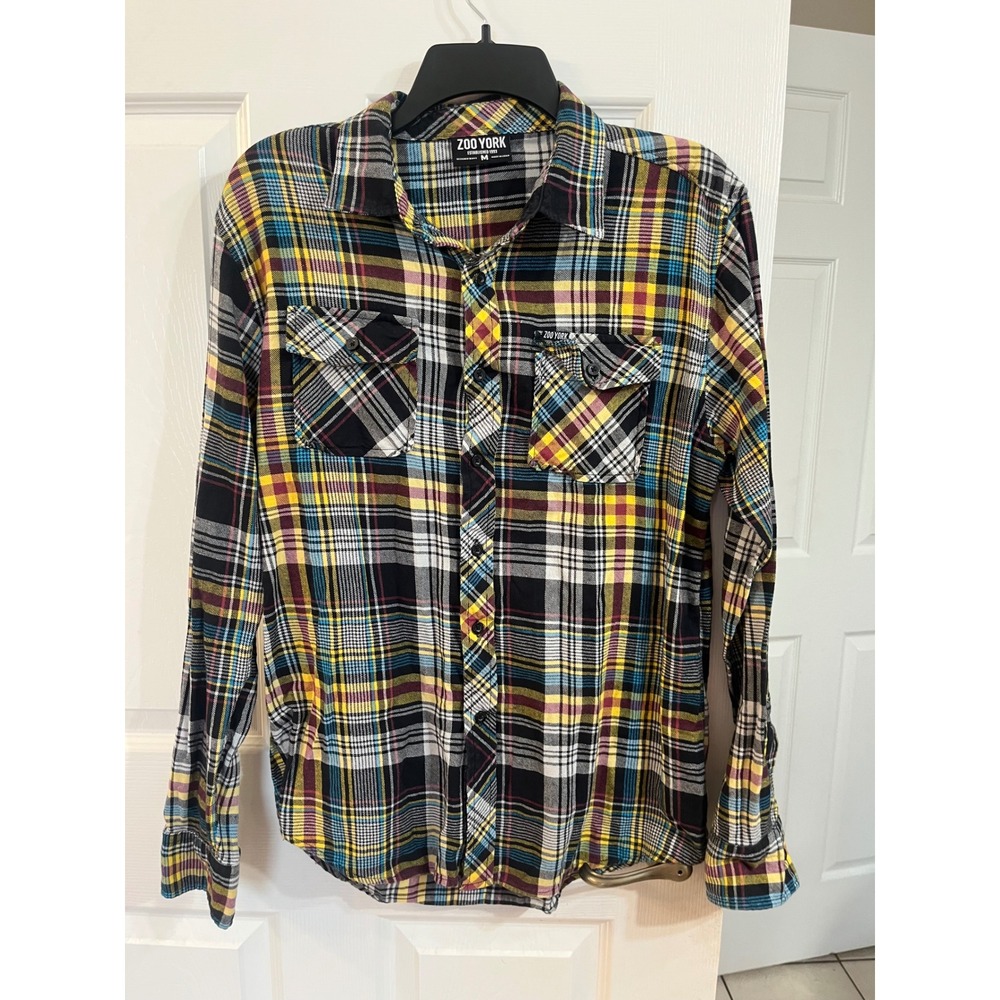 Zoo York Mens Plaid Flannel Shirt Multicolor Long Sleeve Button Down Medium